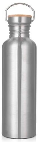 Trinkflasche Edelstahl 1L, Nicht Isolierte Einwandige Edelstahl Trinkflasche, BPA-Frei Auslaufsicher Metall Wasserflasche, Outdoor Trinkflasch für Sprudel, Sport, Schule, Fitness