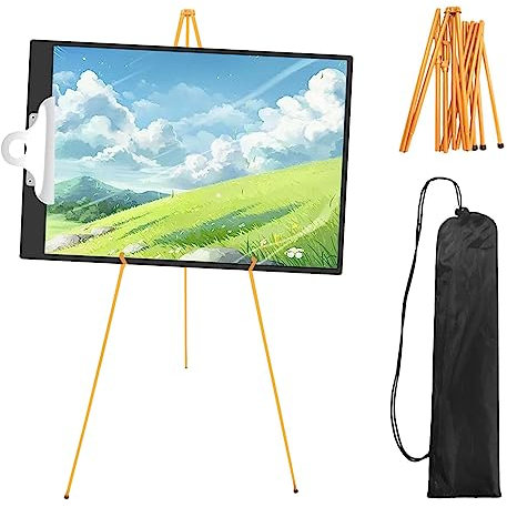 Juego de Caballete, Cartel de Bienvenida para Boda, Caballetes, Suministros para Artistas, Soporte de Metal Plegable Fácil y Ajustable para Póster de Arte, Caballete de Suelo Portátil (Dorado)