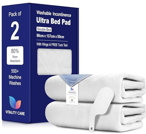 Premium Waterproof Mattress Protector for Incontinence & Bedwetting – Washable, Reusable Bed Pad Absorbs 8 Cups – Fitted Design with Secure Tucks – Double Bed Size, 86x137 cm