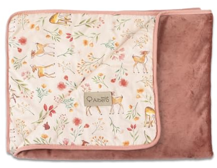Albero Mio Plüschdecke | Größe 100x80 cm | Weiche und Flauschige Babydecke | 100% Baumwolle, Plüsch - 100% Polyester | Doppelseitig | Für Kinderbett, Kinderwagen, zum Schlafen | Waldlichtung