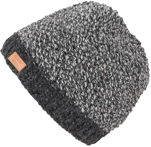GURU SHOP Kuschelige Handgestrickte Wollmütze mit Perlmuster, Wintermütze, Herren/Damen, Anthrazit/grau, Wolle, Size:One Size