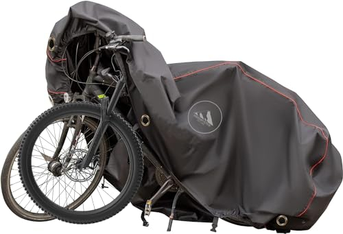 HikeMeister® Premium Qualität Fahrradabdeckung Wasserdicht 300D Oxford Abdeckungen Fahrradschutzhülle Fahrradträger für 1/2 Fahrräder Wasserfest Atmungsaktiv Regenschutz Schutzbezug (Für 2 Fahrräder)