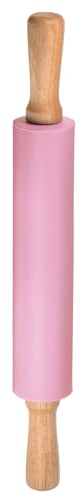 sourcing map Rouleau à pâtisserie en silicone anti-adhésif avec poignée en bois de 43,2 cm - Petit rouleau à pâtisserie pour pâte à modeler - Rose