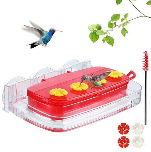 HCGADON Kolibri-Futterspender für Fenster, Kunststoff, mit 3 starken Saugnäpfen, leicht zu reinigen und aufzufüllen, integrierter Graben (284 g) (1)
