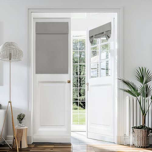 Vatge Small French Curtain Tricia Door Curtain Thermal Insulated Tie Up Shades for French Doors, Energy Efficient Light Blocking Window Coverings for Enhanced Privacy, 1 Panel, W24 x L36, Silver Grey