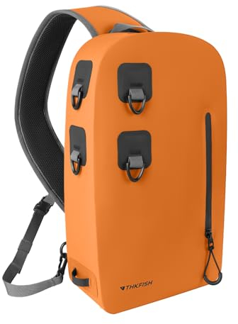 THKFISH Angelrucksack Wasserdicht IPX8, 9L Angel Tasche für Angeln mit Luftdichtem Reißverschluss,für Outdoor-Fliegenfischertasche,Laufen, Sport im Freien, Training (Orange)