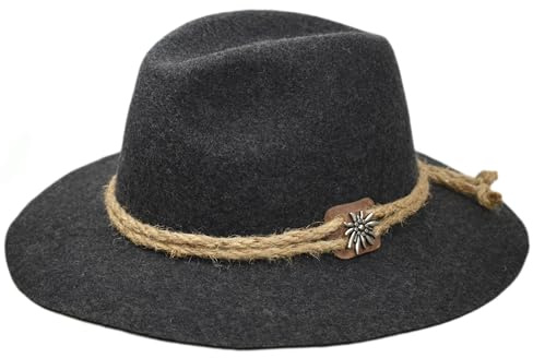 Cappelleria Melegari Melegari Tiroler Hut Edelweiss Natur | Berghut | Alpin Hut | Herren Damen | Sommer / Winter, anthrazit, 56