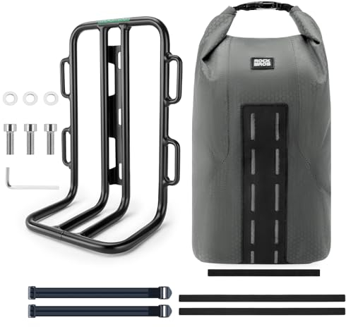 ROCKBROS Porte-Bagages Avant Vélo et Sacoche de Fourche Étanche, Porte-Bagages Avant pour Vélo en Aluminium pour Cyclisme