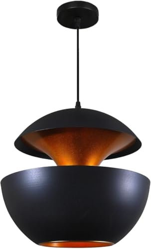 Bel Air Home - Bonn Pendelleuchte im Vintage-Stil - Zweistufiges Design - Verstellbare Höhe - Gleichmäßige Ausleuchtung - Metall, Schwarz & Gold, 35 CM