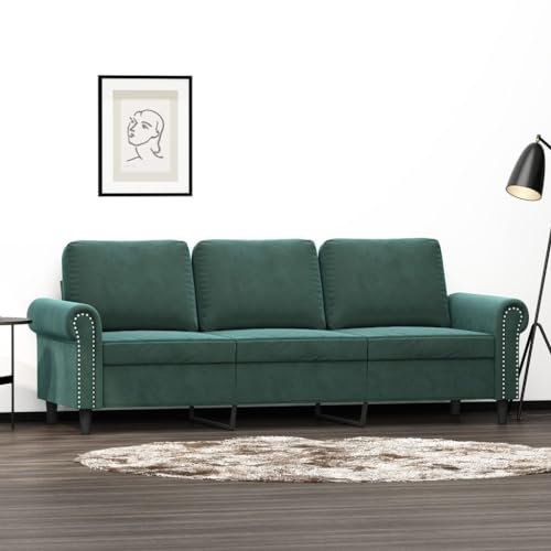 Willood 3-Sitzer-Sofa Loungesofa Couch mit Armlehnen Rückenkissen, Wohnzimmersofa Designsofa Metallgestell, Sitzmöbel Zweisitze,Multi-Sofa, Dunkelgrün 180 cm Samt