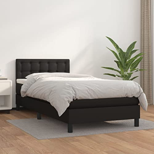QZZCED Familienbett Gästebett Hotelbett Tagesbett Boxspringbett mit Matratze Schwarz 90x190 cm Kunstleder für Schlafzimmer, Gästezimmer