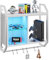 Bestier LED Gaming Floating Shelves for Wall, 25 Wall Mounted Shelf Pipe Adjustable Glass Shelves, White Hanging Display Rack with 6 S-Hooks Towel Bar, Gaming Bedroom Decor Shelf