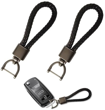Yamobi Lot de 2 porte-clés pour voiture et moto - En cuir - Porte-clés de voiture - Anneau en D - Accessoire de rechange pour voiture - Noir
