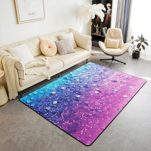 Mädchen Bereich Teppich 100Bx150L Blau Lila Rosa Waagen Teppich Girly Meerjungfrau Skala Dekor Akzent für Kinder Jungen Mädchen Teens Teppich Schlafzimmer Dekor Rutschfeste Bettwäsche,Indoor Outdoor