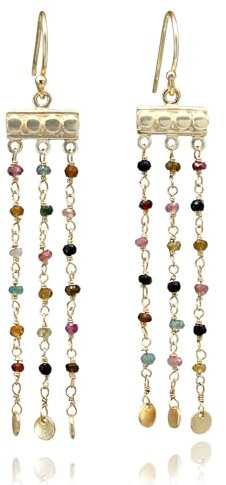 KOKO Orecchini in Tormalina, Lunghi Dorati e Placcati in Oro 18K, Pietre Dure Naturali per Donna, in Confezione Regalo.