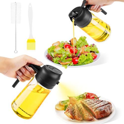 LWMTT Pulverizador Aceite Spray 2 en 1, 470ml Aceite Cocina, Aceitera Antigoteo,Rociador Para Cocinar,Pulverizador Aceite Freidora Aire para Cocina,Freidora de Aire,Ensalada, Barbacoa (Negro)