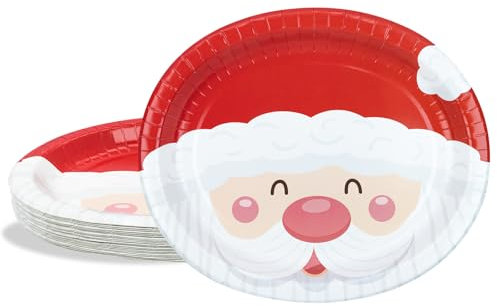 BFB Set di Piatti Ovali di carta Natalizi 24 pezzi Babbo Natale, Grandi Piatti da buffet usa e getta 32 x 27 cm Piatti monouso per feste