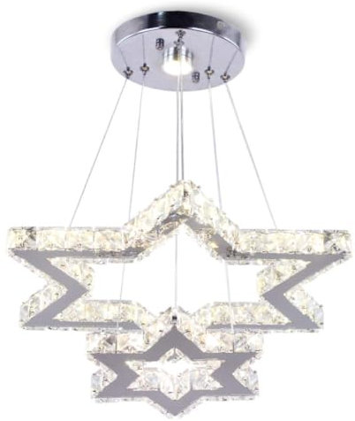CXGLEAMING Modern Hängelampe LED Kronleuchter Kristall Stern Luster Pendelleuchte Esstisch Hängelampe Wohnzimmer 45W Einstellbare Hängehöhe, Helligkeit, Farbtemperatur 18cm Deckensockel (Einstellbar)