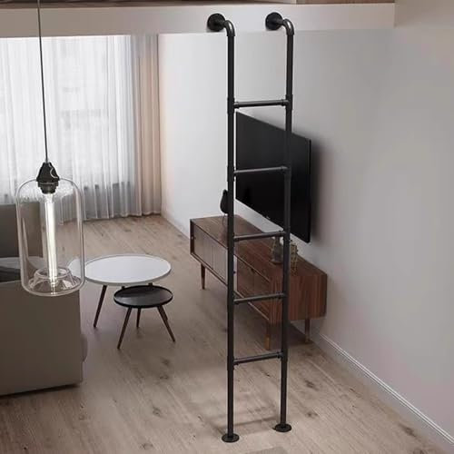 An der Wand montierte Dachbodenleiter, 2 m und 3 m, Schwarze Eingangs- und Ausgangsleiter aus Schmiedeeisen, universelle gerade Leiter für Wohnheim, Bibliothek, Etagenbett, Deck, Wohnmobil (