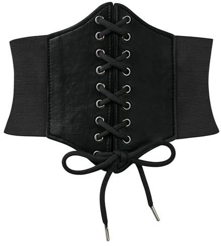 Durio Frauen Tied Waspie Gürtel Korsett Damen Korsett Mittelalter Korsett Elastische Taille Gürtel für Halloween Party Schwarz M