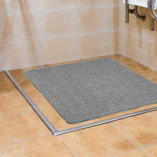 QWORK® Tappetino Doccia Antiscivolo, Tappetini doccia quadrati 60x60 cm, PVC Tappeto Doccia con Fori Drenaggio, Grigio