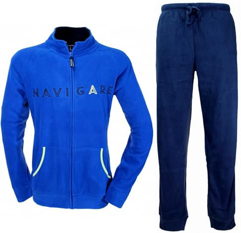 Navigare Pigiama Uomo Caldo Pile Polar Fleece Tutto Aperto con Zip 1732 (IT, Testo, XXL, Regular, Regular, Bluette)