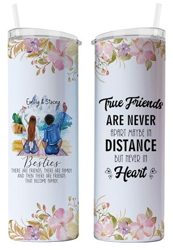 EKAM Personalised Tumbler for Best Friend or Sister - 20oz Stainless Steel Insulated Travel Tea/Coffee Mug Heartfelt Message & Outfit Choices Best Friendship Gift for BFF Birthday Her, Christmas Day
