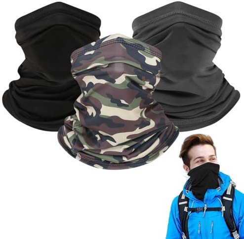 LKJAUOZ 3 Pièces Cache Cou Elastique pour Homme et Femme, tour de cou moto,tour de cou,Tour de Cou Coupe-Vent et Respirant Snood à Séchage Rapide pour Moto, Cyclisme, Ski, Randonnée, Course à Pied