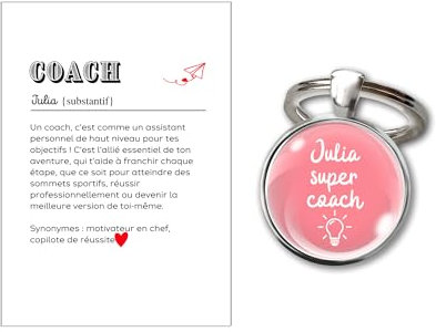Porte-clés cabochon - Carte définion Coach - Cadeau homme femme personnalisé personnalisable prénom texte Idée Cadeau Fête des Pères, Anniversaire ou Noël, Accessoire unique (COACH)
