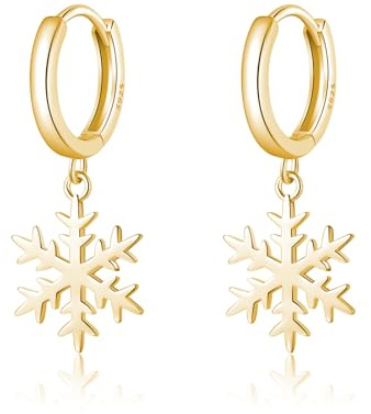 SLUYNZ 925 Sterling Silber Weihnachten Schneeflocke Creolen Ohrringe für Damen Kleine Schneeflocke Creolen Ohrringe Tropfen Winter Urlaub Ohrringe