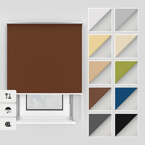 Estika Thermo rollos mit Bohren 145x150 cm Farbe: Braun, Verdunklungsrollo Deckenmontage und Wandmontage, Thermorollo hitzeschutz, Jalousien Fenster