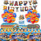 93Pcs Auto Kindergeburtstag Geschirr Deko Jungen- Wheels Geburtstag Partygeschirr Set mit Luftballon Balloon Happy Birthday Geburtstagsdeko Girlande Pappteller Tortendeko Party Supplies für 20 Gäste