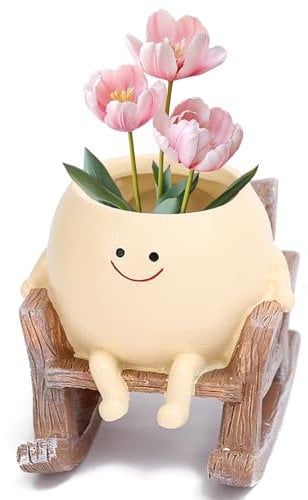 Swing Face Planter, Pot Hanging Cute Resin Flower Head Planters for Indoor Outdoor Plants, Succulent Pots for String of Pearls Plant, Gift Ideas for Mother, Christmas (Style 2)