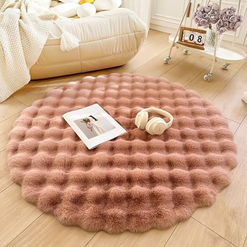 Tospass Hochflor Teppich Rund Wohnzimmer Langflor Flauschig Shaggy Kunstfell Fell Waschbar für Schlafzimmer Bettvorleger Rosa Moderne Rutschfester Teppiche, 120 cm Rund