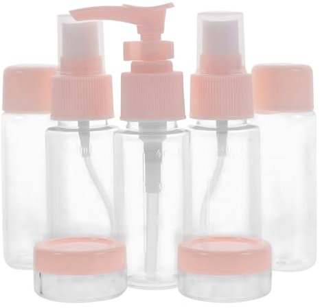 7 PCS Juegos de Botellas de Viaje Reutilizables y Recargables, Botellas de Aerosol, Niebla Fina Atomizador transparentes, Botella de sprayde de PET, para Cosmético, Perfumes (Rosa)