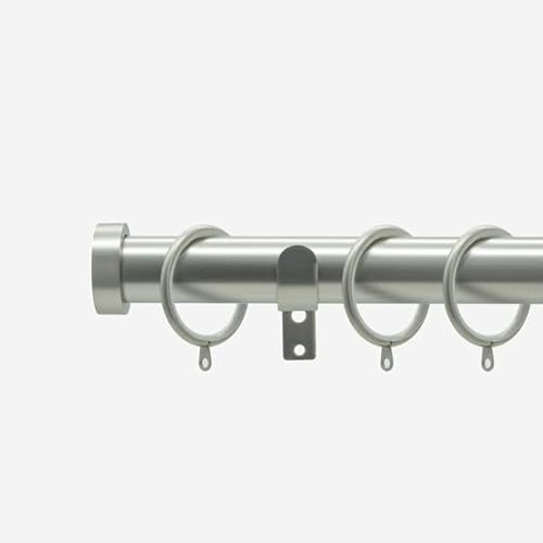 Brushed Steel 28mm Stud Fixed Length Metal Curtain Pole