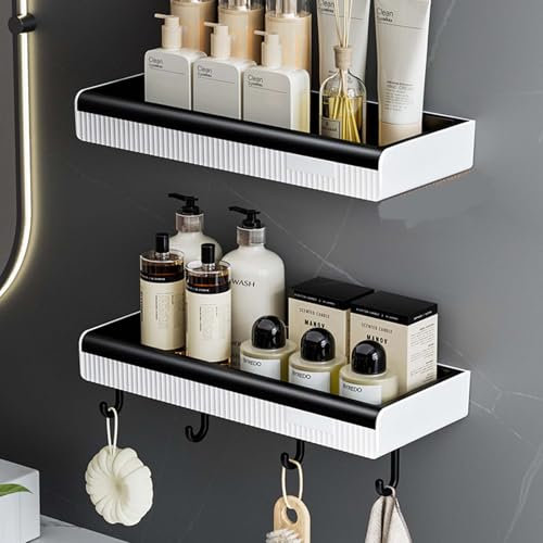 YIPUETERNITY 2 Pack Bathroom Shelves, No Drilling Shower Shelf, Removable Bathroom Storage Caddy, Wall Mounted Shower Caddy Shelf Organizer With Self Adhesive Hooks For Kitchen,Toilet,Wash Room