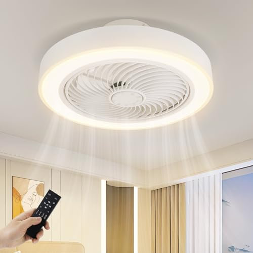 Homefire LED Deckenventilator Mit Beleuchtung - 40W Deckenlampe Ventilator Leise mit Fernbedienung Dimmbar Deckenleuchte 6-Gang Timer Schlafzimmer Deckenventilatoren Weiß für Küche Jugendzimmer büro