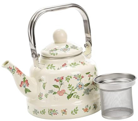 LeeQinersw Enamel Tea Kettle Floral Enamel Pot Water Pitcher Turkish Teapot for Camping Office