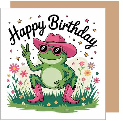 Edition Seidel Premium quadratische Geburtstagskarte mit Umschlag. Glückwunschkarte zum Geburtstag Happy Birthday Karte mit englischem Text Mann Frau Frosch cool lustig (GQ476 SW025)