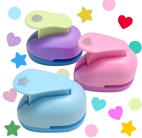 3 Stück Stanzer Set Motivstanzer Stanzer Kinder Set Star Heart Round Kreisstanzer für Scrapbooking DIY Dekorative Malerei Lesezeichen Grußkarten Album Crafts