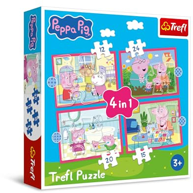 Trefl - Puzzles 12-24 Elements, 4in1: Świnka Peppa Uwielbia Przygody, 4+ | Zestaw 4 Jigsaw, Różny Stopień Trudności, Rozwój Koncentracji i Ostrzegawczości, Wysoka Jakość, Idealny Prezent