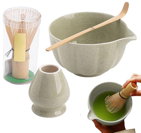 Matcha Tools Set, Complete Tea Ceremony Kit, Bowl with Spout, Whisk, Traditional Japanese Tools, Home Brewing Equipment, Latte Making Accessories, Kitchen Prep Supplies, Travel Friendly