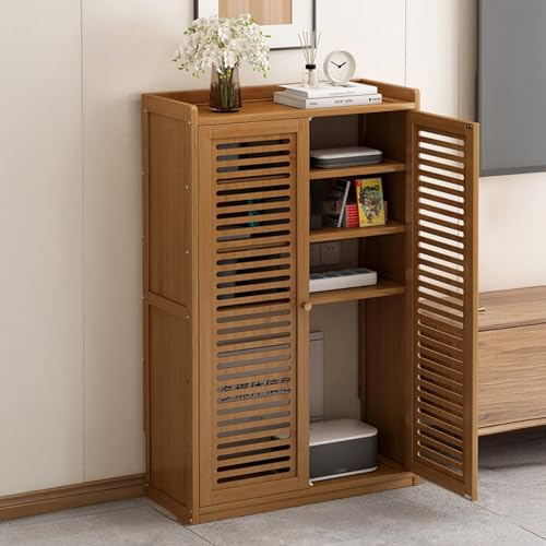 CTREVL WLAN-Router Aufbewahrungsschrank, Bodenstehende Router Schrank mit Verstellbarem Regal, Steckdosen- und Kabelmanagement-Organizer für Zuhause Büro Wohnzimmer(Braun,59x25x97cm)