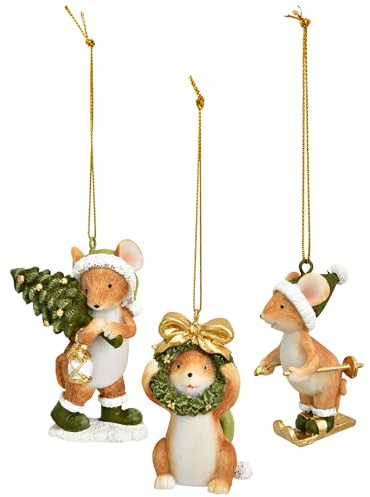 matches21 HOME & HOBBY 3er Set Weihnachtsanhänger Mäuse - Kleiner detailverliebter Christbaumschmuck als Weihnachtsdeko