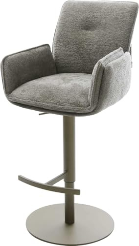 DELIFE Barstuhl NELA-Flex Drehfuß höhenverstellbar Metall Titanfarben Bouclé Soft Schlamm