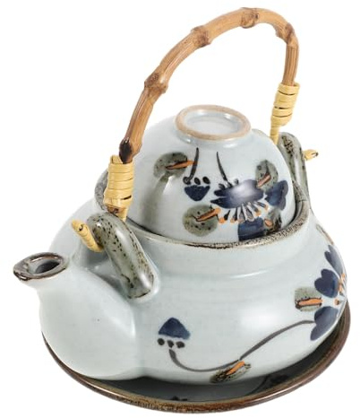 Healeved Japanese Ceramic Teapot for Seafood Soup and Japanese Cuisine, 300ml Pot with Comfortable Handle and Heat-Resistant Lid, Authentic Vintage Style for Catering and Restaurant Use