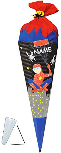 alles-meine.de GmbH BASTELSET Schultüte - Spider Figur - 85 cm - incl. Namen - mit/ohne Kunststoff Spitze - Zuckertüte zum selber Basteln - 6 eckig Jungen Aktion Figur Spin..