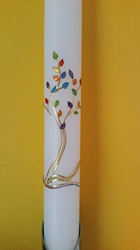 Taufkerze Lebensbaum in Regenbogenfarben