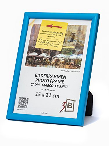 3-B Cadre de l'image ULM 15x21 cm (A5) - bleu clair - cadre photo en bois, mural et de table, avec verre acrylique